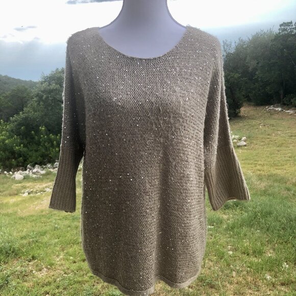 Beige Sequin Knit Pullover Sweater Forever 21 Contemporary Womens Size S Winter - Picture 1 of 16